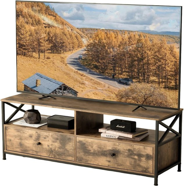 Relaxdays TV Lowboard aus MDF und Stahl im Vintage-Design, Farbe Braun, B/T/H: 120 x 40 x 50 cm - Bild 1