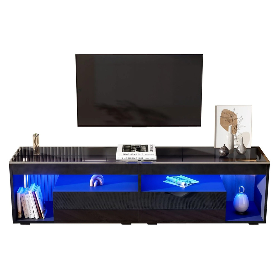 okwish TV Schrank in Schwarz mit Hochglanz-Optik, LED-Beleuchtung und Schubladen für dein Wohnzimmer, B/T/H: 180 x 40 x 46 cm - Bild 2