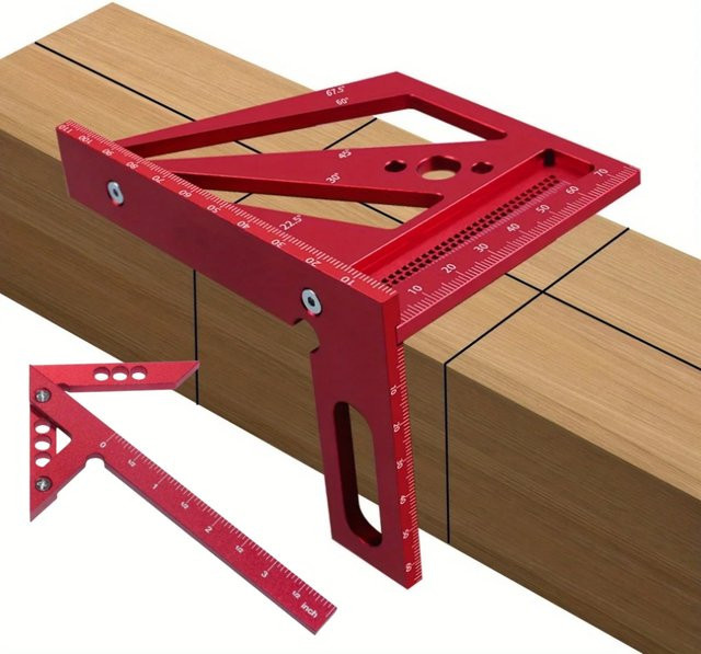 Wnew Aluminium Winkelmesser und Center Finder in Rot für die Holzbearbeitung mit 3D Multi Angle Layout Messlineal und Center Scribe Gauge - Bild 1