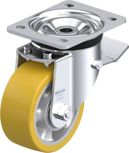 Blickle Lenkrolle LK-ALTH 127K-ST mit Feststeller in Silber und Gelb, Rad-Durchmesser: 125 mm, Tragfähigkeit: 600 kg - Bild 1