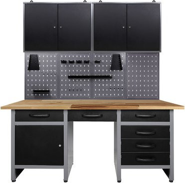 Ondis24 Werkstatt-Set Harry aus Metall in Anthrazit und Grau mit Pegboard - Bild 1