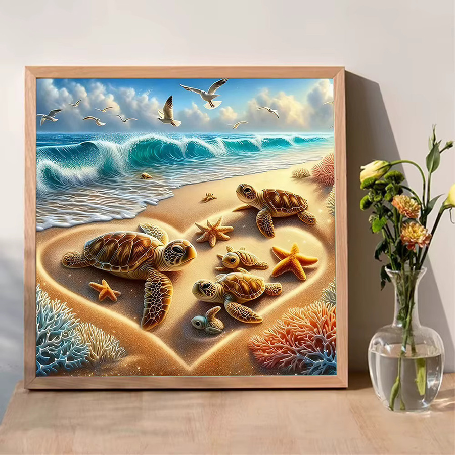 Momoart DIY Diamond Painting Set Meeresschildkröte und Seestern als rundes Wandbild in Multicolour, Durchmesser: 20 cm - Bild 3
