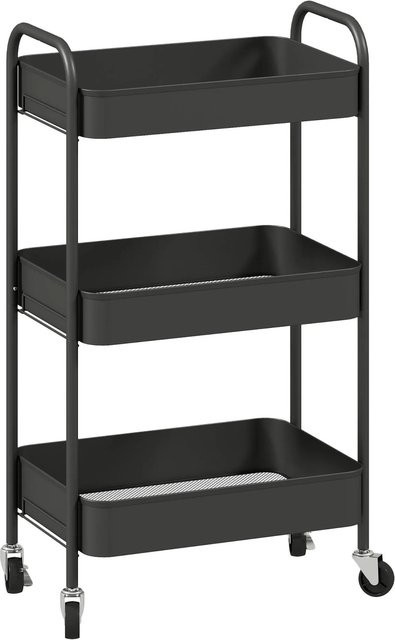 HOMCOM Utility Cart aus Stahl in Schwarz mit Rollen für Küche, Badezimmer oder Wäsche, B/T/H: 30,6 x 30,6 x 79 cm - Bild 1