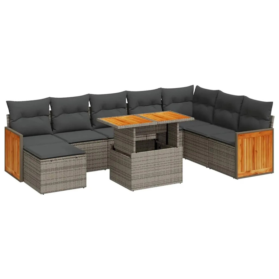 vidaXL 9-teilige Garten-Sofagarnitur aus Poly-Rattan und Akazienholz in Grau - Bild 2
