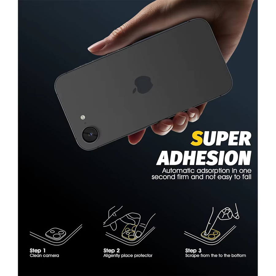 Glitzer Kameralinsen-Schutzabdeckung aus Glas für iPhone 13 bis iPhone 17 Pro Max in Schwarz von NYFundas - Bild 2