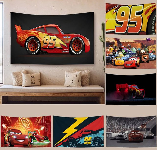 Beast Kingdom Cars Wandteppich mit Lightning McQueen und Tow Mater als Wandbehang für Kinderzimmer und Wohnzimmer - Bild 1