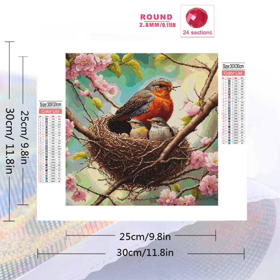 Momoart Vogel Diamant-Stickerei DIY Set mit Acryl-Elementen und bunten Strasssteinen zur Wanddekoration, B/H: 20 x 20 cm - Bild 2