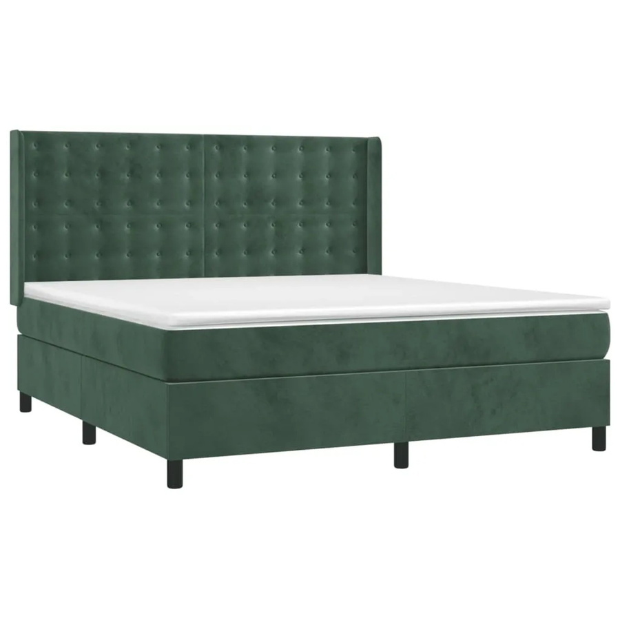 vidaXL Boxspringbett mit Matratze in Dunkelgrün aus Samt mit LED-Unterbettbeleuchtung und USB-Anschluss, B/T/H: 180 x 200 x 128 cm (Matratze) bzw. 183 x 203 x 128 cm (Gesamtmaß) - Bild 2