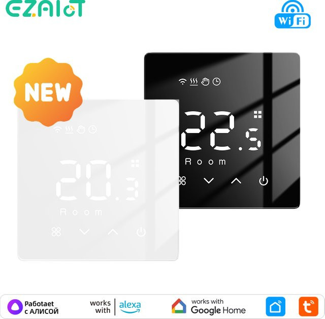 EZAIOT Tuya WLAN-Thermostat in Weiß, intelligenter Regler für Gas- und Elektro-Fußbodenheizung mit App-Steuerung und Google Alexa Integration - Bild 1