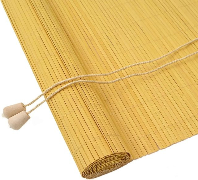 vidaXL Rollo mit Vorhängen aus Bambus in Gelb, semi-transparent, B: 120 cm, H: 220 cm - Bild 1