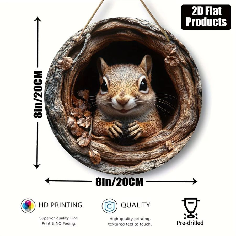 Dekoratives rundes Holzbrett mit Eichhörnchen-Motiv von Potdemiel zum Aufhängen - Bild 2