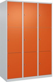 C+P Schließfachschrank Classic PLUS mit 3 Abteilen, Farbe Reinorange und Lichtgrau, B/T/H: 120 x 50 x 185 cm - Bild 1