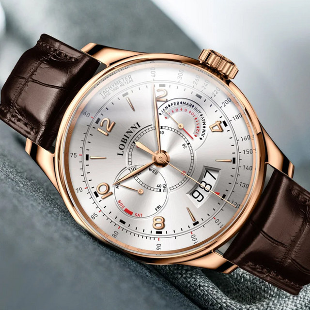 LOBINNI Armbanduhr Automatik, 42 mm, Leder, Roségold, Herren - Bild 1