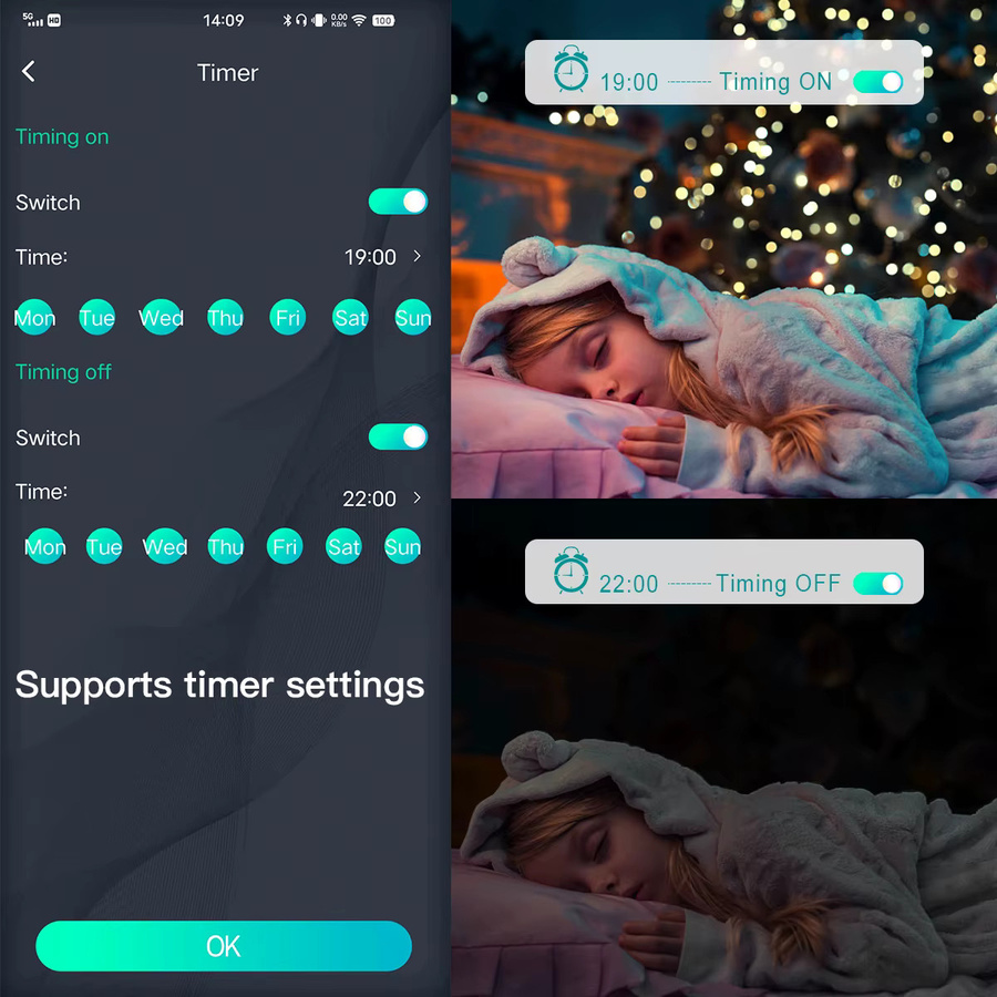 CHNAITEKE RGBIC LED Lichterkette mit Bluetooth App-Steuerung und Fernbedienung, USB-betrieben, Multicolour, für Weihnachten und Festivals - Bild 6
