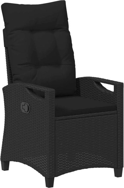 vidaXL Verstellbarer Gartenstuhl aus Poly-Rattan in Schwarz mit Armlehnen und Kissen, B/T/H: 56 x 60 x 112 cm - Bild 1