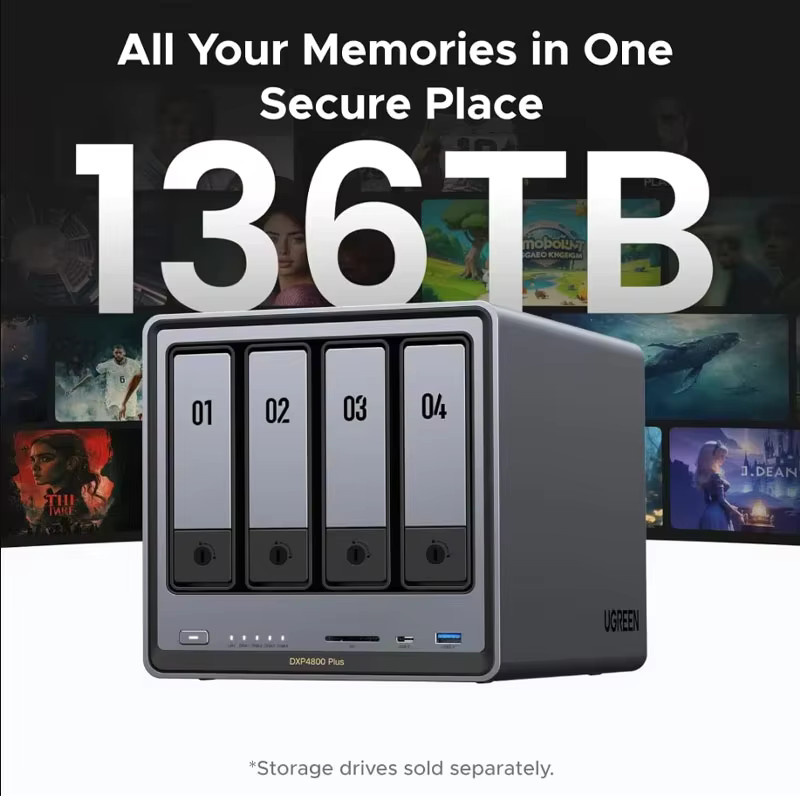 UGREEN DXP4800 Plus NAS-Speicherserver mit 8GB RAM, 4-Bay Intel N100 Prozessor, Dual 2.5GbE und M.2 NVMe SSD Cache für dein Cloud-Backup zu Hause und im Büro - Bild 2