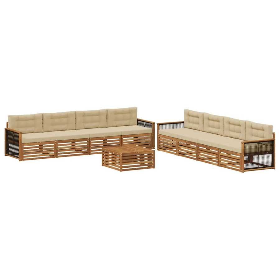 vidaXL Outdoor-Sofagarnitur aus massivem Akazienholz mit 9-teiligem Set und Kissen in Natur-Beige - Bild 2