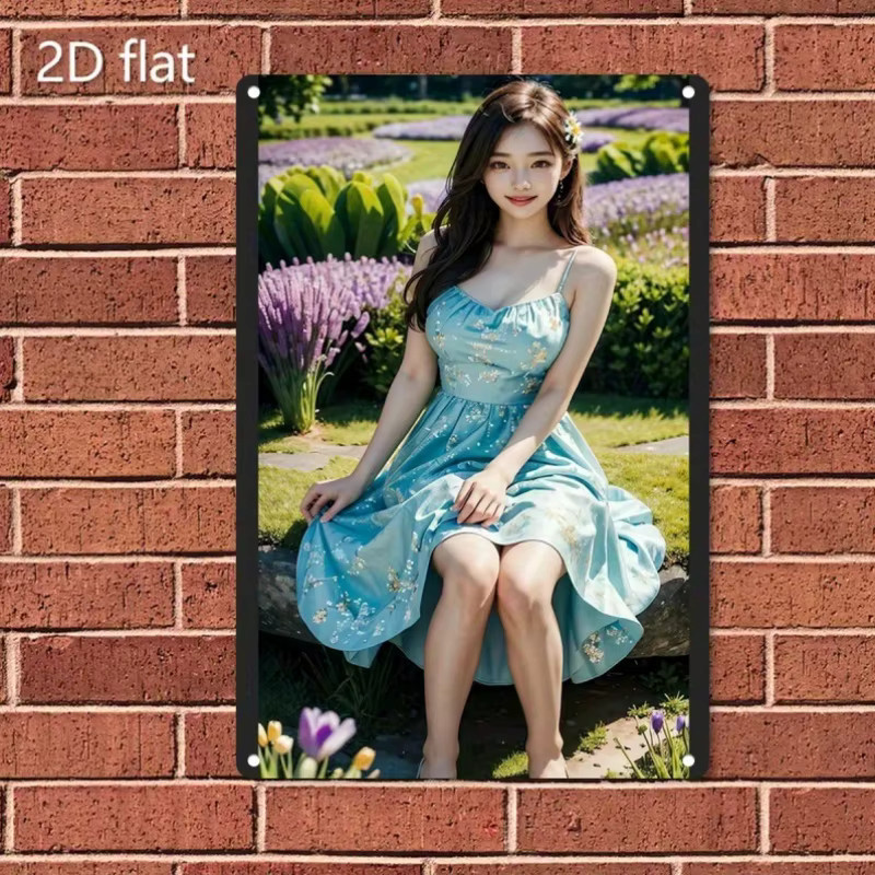 HELLOYOUNG Vintage Wandkunstschild aus Metall mit floralem Design in Weiß und Blau, B/H: 30 x 20 cm - Bild 1