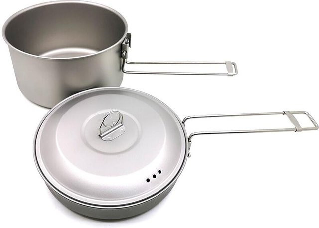 TOMTOP JMS Camping-Kochgeschirr-Set aus Titan und Aluminium mit Topf und Pfanne, Grau - Bild 1