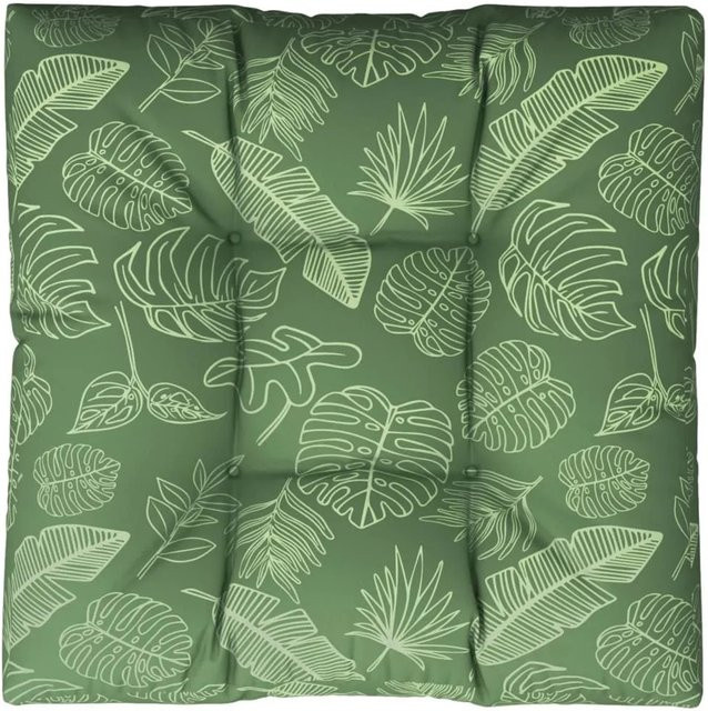 vidaXL Palettenkissen mit Blattmuster in Grün, B/T/H: 70 x 70 x 12 cm, wasserabweisend und UV-beständig aus Polyester - Bild 1