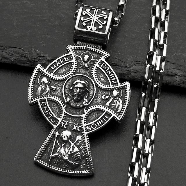 JYTF Anhänger Halskette, Jesus Kruzifix Kreuz, Edelstahl, Silber, Unisex - Bild 1