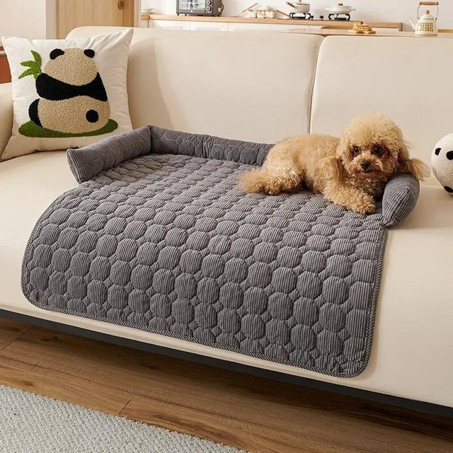 Weiches Hundebett aus verdicktem Cord mit Nackenkissen für Hunde und Katzen, Farbe: Grau, B/T/H: 75 x 75 cm - Bild 1