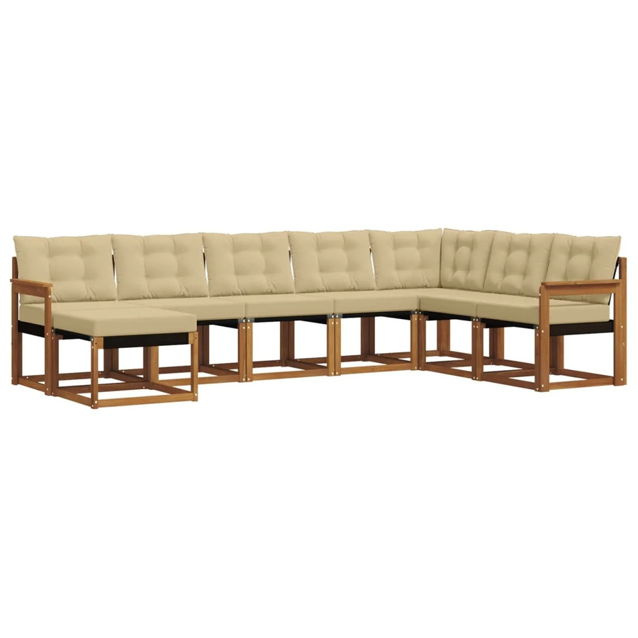 vidaXL Sofa Set 8-teilig L-Form aus Akazienholz und Textilene in Natur und Beige mit abnehmbaren Kissen - Bild 2