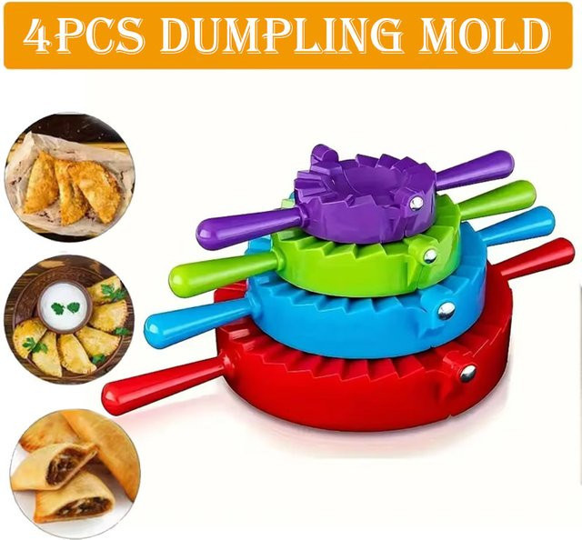 XMSJ 4er Set Professionelle DIY Knödel-Formen und Teigpresse aus Kunststoff, Runde Pierogi- und Cookie-Maker für die Küche - Bild 1
