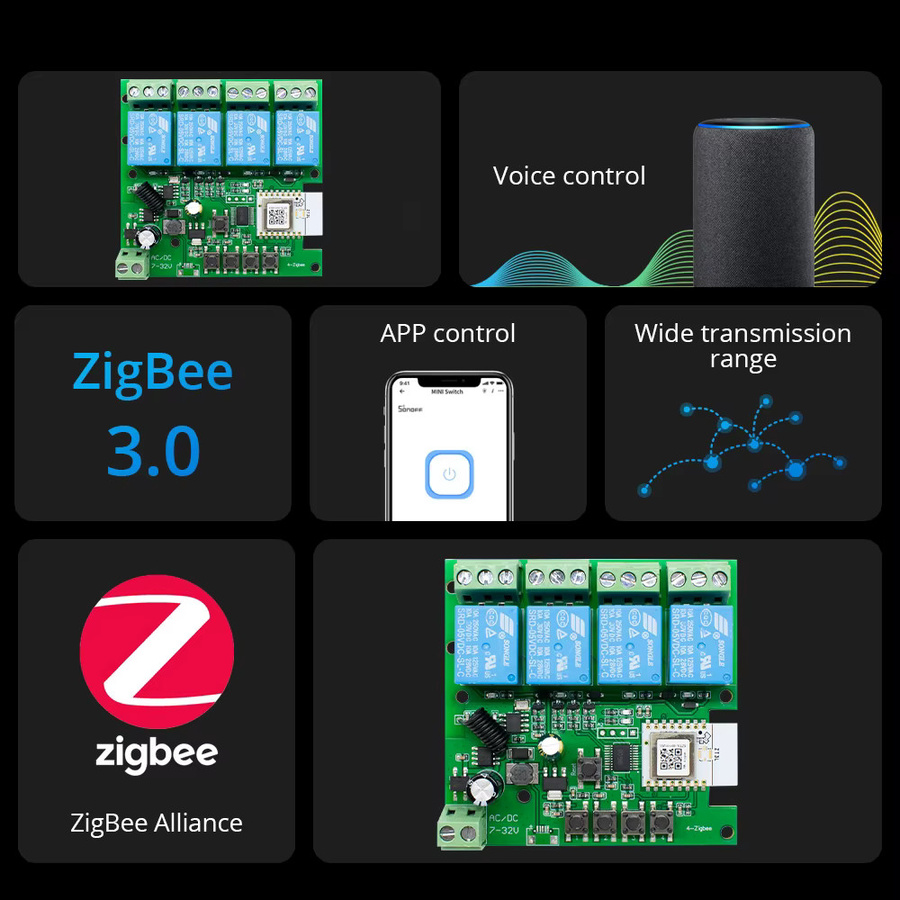 Scimagic-RC 4CH Zigbee Smart Switch Modul in Grün mit App-Fernbedienung und RF-Empfänger für Alexa und Google Home, 10A Smart Relais für 12V, 24V und 85-250V - Bild 4