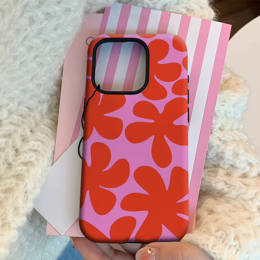 Handyhülle mit rosa und roten Blumen für Apple iPhone 11 bis iPhone 17 Pro Max Plus mit doppelschichtiger Rückseite - Bild 3