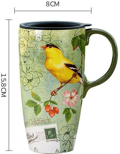 Fanda Keramikbecher mit Deckel und Blumendruck, Mehrfarbig, 500 ml - Bild 1
