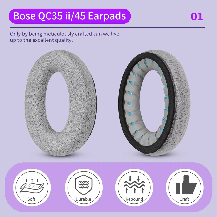 Ersatz-Schaumstoff-Ohrpolster in Grau für Bose QuietComfort 35, 35 II, 25, QC2, QC15, AE2, AE2i, AE2W und SoundTrue Kopfhörer - Bild 2