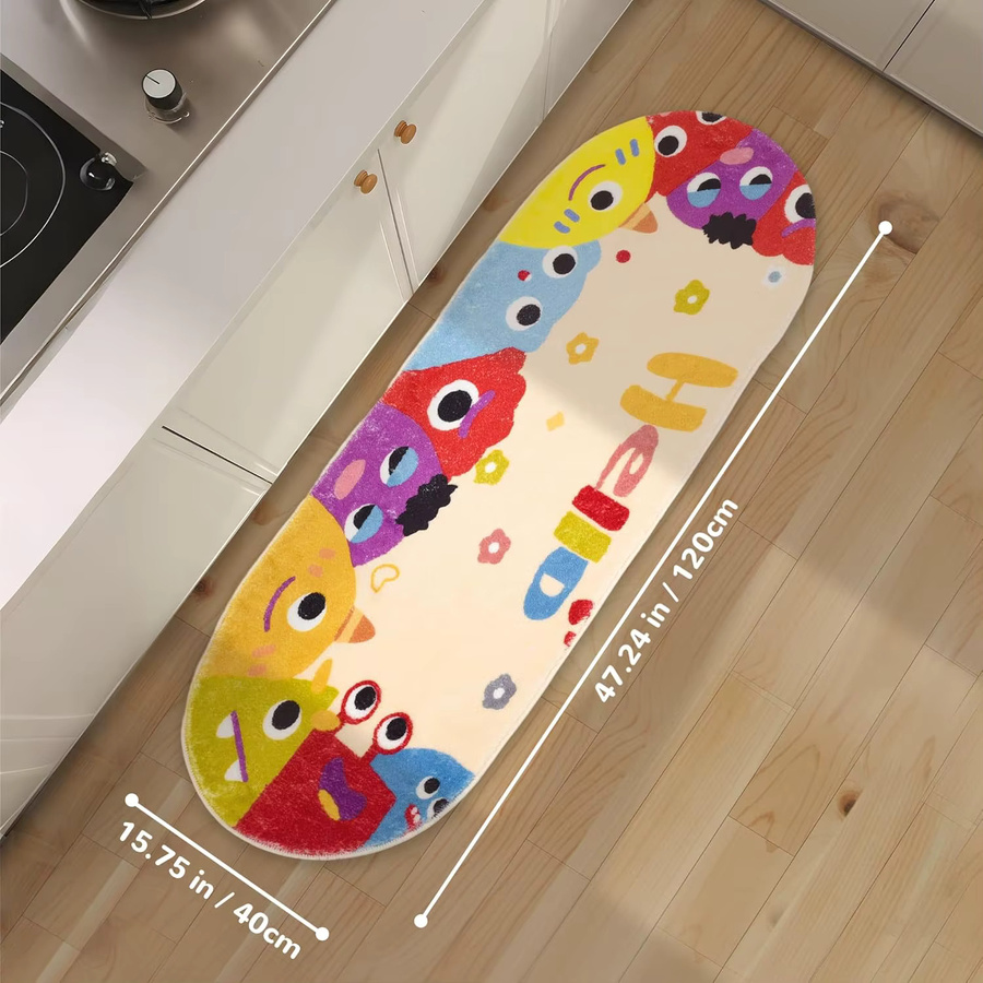 VIKAMA Bunter Monster-Teppich in Oval, weich und rutschfest, Mehrfarbig - Bild 2