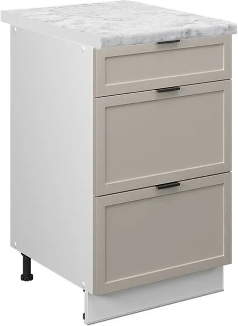 Vicco Fame-Line Schubladenunterschrank in Weiß, Grau und Beige mit Marmor-Arbeitsplatte, Breite: 50 cm - Bild 2