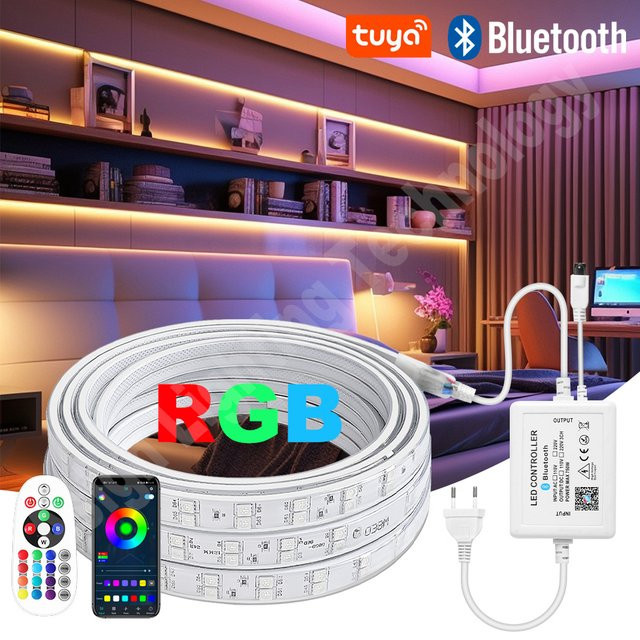 Asign RGB LED-Streifen SMD 5050 IP67 Wasserdicht mit Bluetooth, WiFi und IR-Fernbedienung, Multicolor, 220V mit EU-Stecker - Bild 1