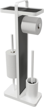 Pocoline Stand-WC-Garnitur mit Bürste aus Glas und Edelstahl in Weiß, Höhe: 71,5 cm, Breite: 28,0 cm, Tiefe: 14,0 cm