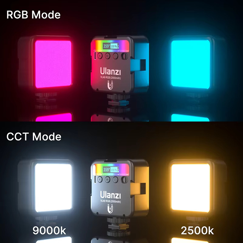 Ulanzi VL49 RGB LED-Videoleuchte in Schwarz mit 2000 mAh Akku und USB-C Anschluss - Bild 2