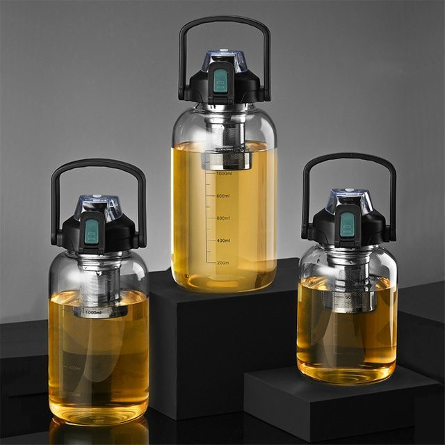 BenRussell Glas Trinkflasche mit Teesiener für Sport und Camping, transparent, 800ml-2000ml - Bild 1