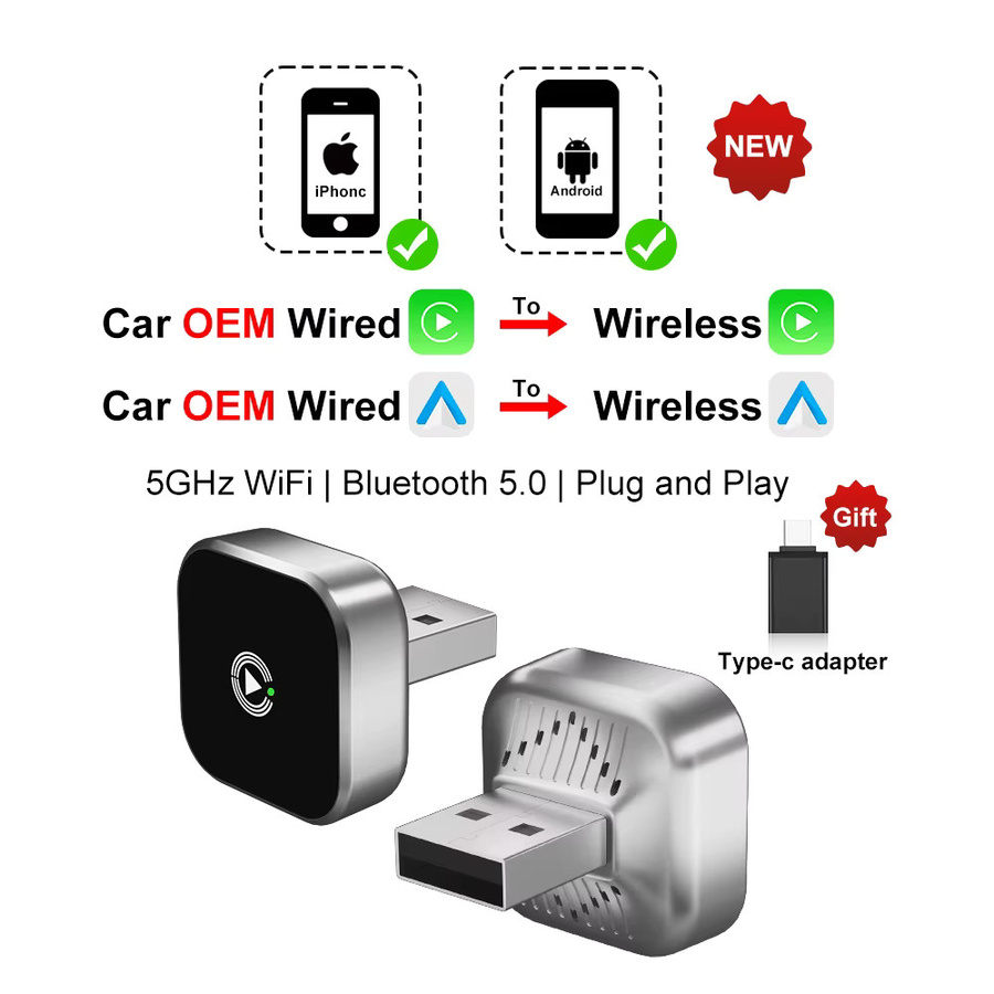 FLIXIVI Wireless CarPlay und Android Auto Adapter Plug & Play Universal für VW Toyota Nissan Honda Ford Benz, Schwarz - Bild 2