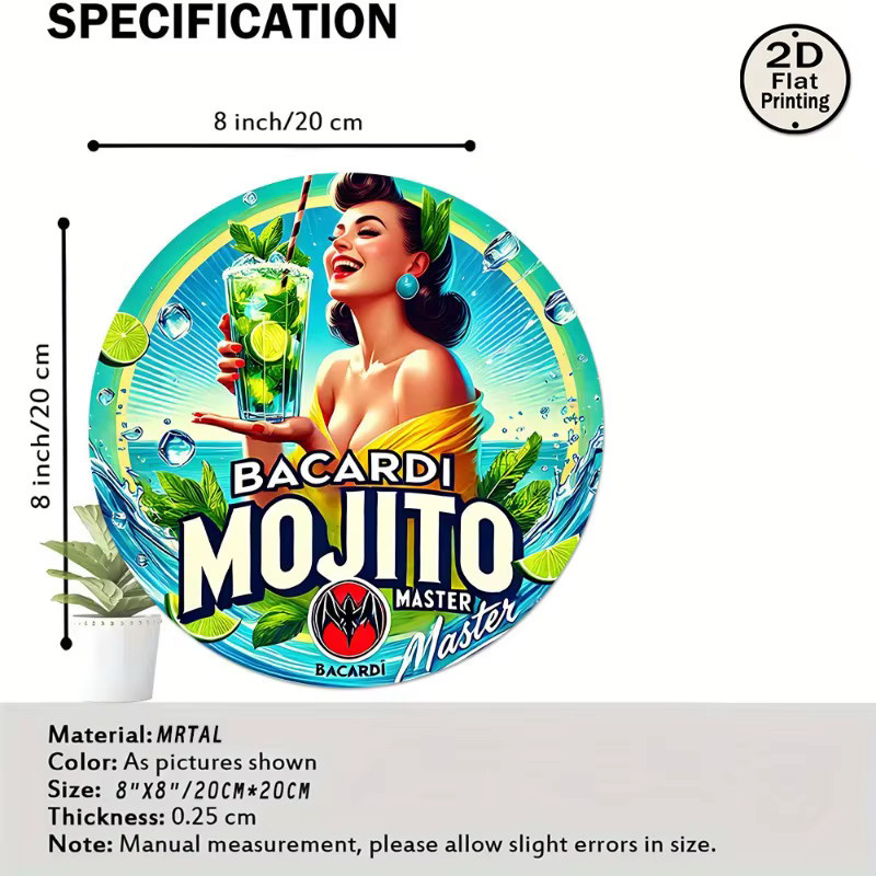 Rundes Vintage Wandblechschild aus Metall Bacardi Mojito Master dekorative Metallkunst - Bild 4