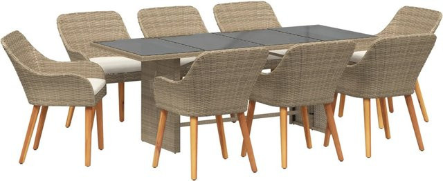 vidaXL 9-teiliges Garten Esstisch Set aus Poly Rattan in Beige - Bild 1