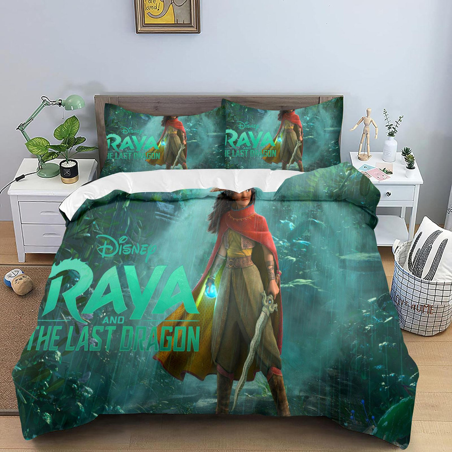 Raya und der letzte Drache Bettwäsche Set mit Kissenbezug Cartoon Design für Kinder und Erwachsene AU King Größe B: 245 cm x H: 210 cm, 3-teilig - Bild 1