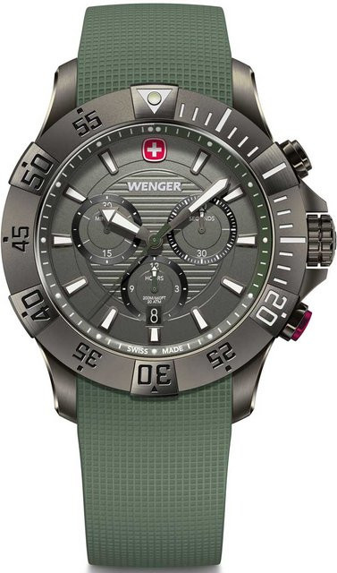 Wenger Chronograph, Quarz, Edelstahl, 43 mm, Silikon, Grau, Herren - Bild 1
