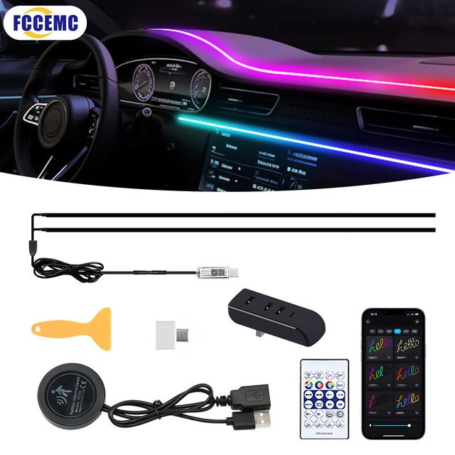 Fccemc LED Innenraumbeleuchtung Symphonie App-Steuerung für Tesla Modell 3 Y S X, RGB Multicolour, USB Expansion Dock, 110 cm Streifen - Bild 1