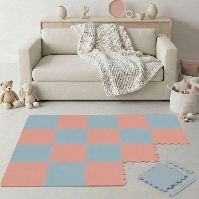 LittleTom Spiel- und Krabbelmatte Puzzlematte 18-teilig Terracotta Grau-Blau B/T/H: 30 x 30 x 1 cm - Bild 1