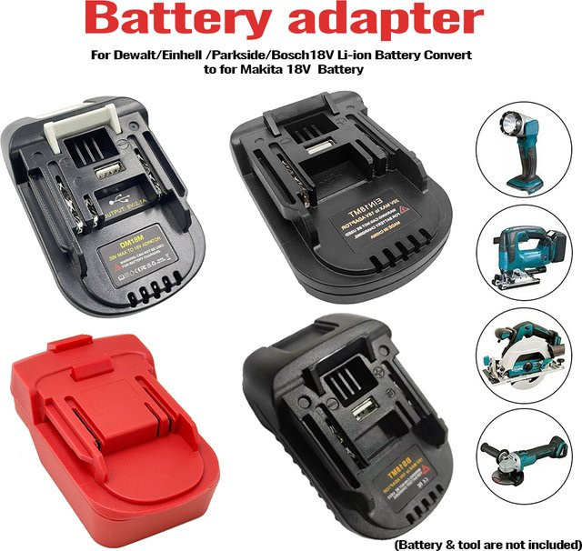 Akku-Adapter Schwarz für Bosch, Dewalt, Einhell und Parkside 18V Li-Ionen-Akkus zur Nutzung mit Makita 18V Elektrowerkzeugen - Bild 1