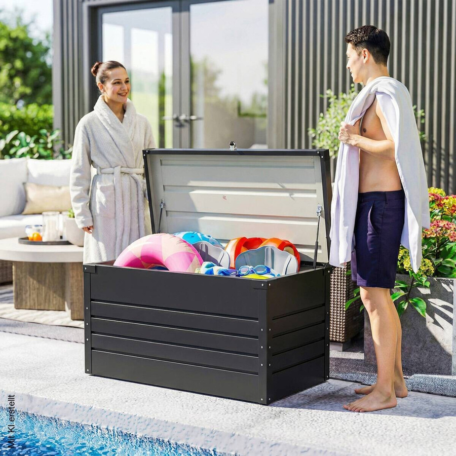 Outsunny Gartenbox aus Metall in Grau, 450L Kissenbox mit doppelwandigem Deckel, wasserabweisend und abschließbar, B/T/H: 120 x 61 x 62 cm - Bild 6