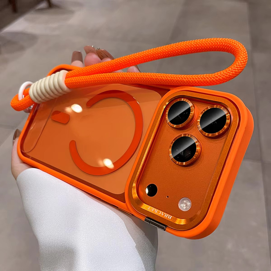 Magnetische Tech-Style Handyhülle mit Halterung und Vollwickel-Schutz für Apple iPhone 11 bis iPhone 17 Pro Max Plus Air, Orange - Bild 3
