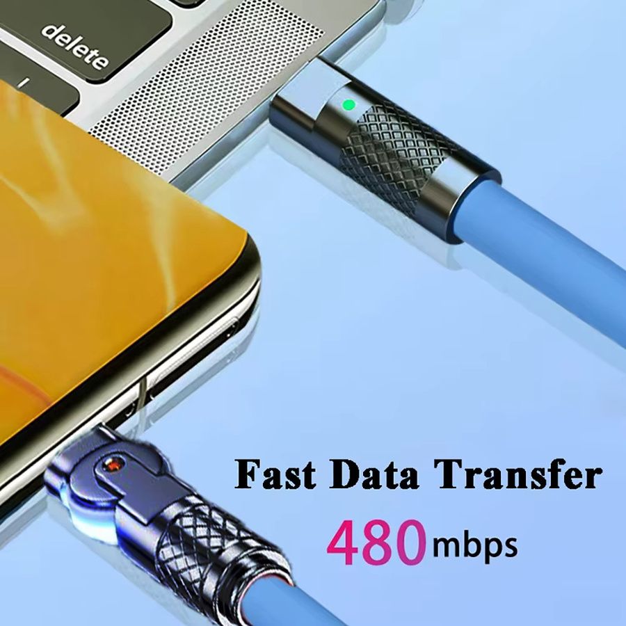 USB-C auf USB-C Silikon Datenkabel mit rotierendem Ellenbogen für Superschnellladung 6A, Orange - Bild 3