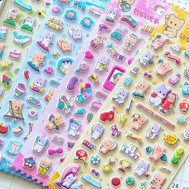 4er-Set Kawaii 3D Aufkleber mit Katzen und Bären für Scrapbooking und DIY Journaling in Multicolour - Bild 1